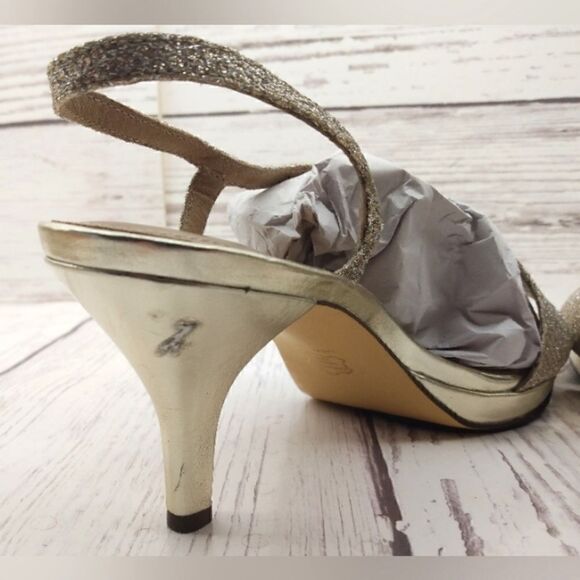 Brown's Formal Silver Gold High Heel Shoes SZ 6 Wedding Party - Picture 11 of 16